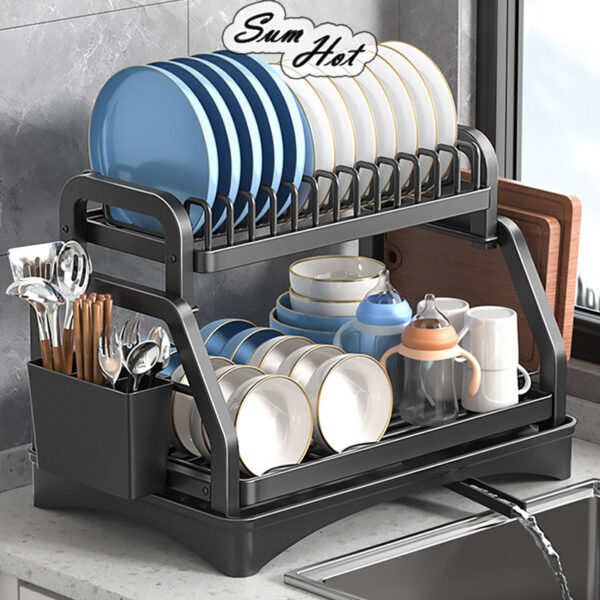 Rak Pinggan Drainer Tray Kitchen Organizer Storage Rack Sinki Rak Pinggan Mangkuk Rak Dapur