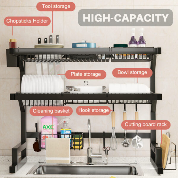 Rak Pinggan Sinki Mangkuk Stainless Steel Rak Dapur Drying Rack Dish Kitchen Organizer Rack Sink Dish Drainer/B7