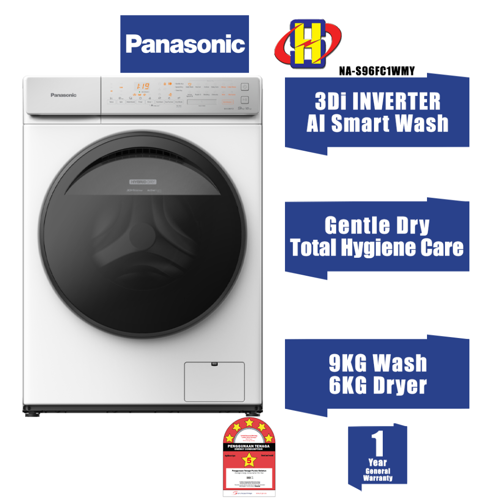 Panasonic Washer Dryer (9KG/6KG) Inverter CARE+ Hybrid Dry Front Load Washing Machine NA-S96FC1WMY